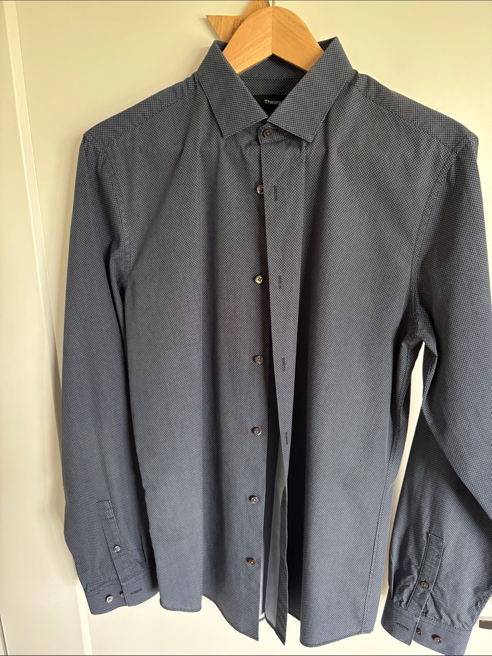 Theory Men's Long-Sleeve Microdot Dress Shirt — Charcoal Gray-Blue